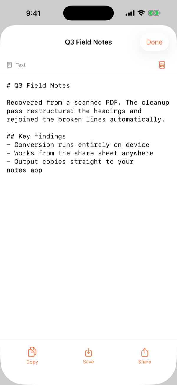 A converted document shown as clean markdown