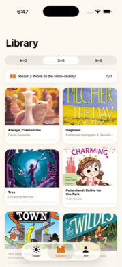 Library view with book covers